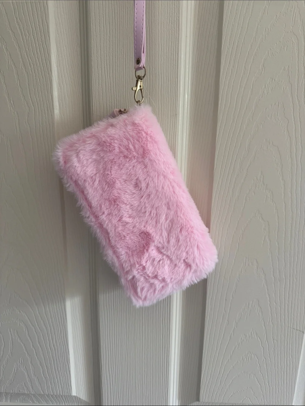 Claire's Pink Faux Fur Wristlet with Rhinestone Star Accent